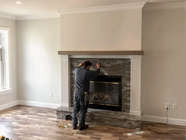 Gilbert Chimney Sweep finishing a custom fireplace install in Gilbert, AZ
